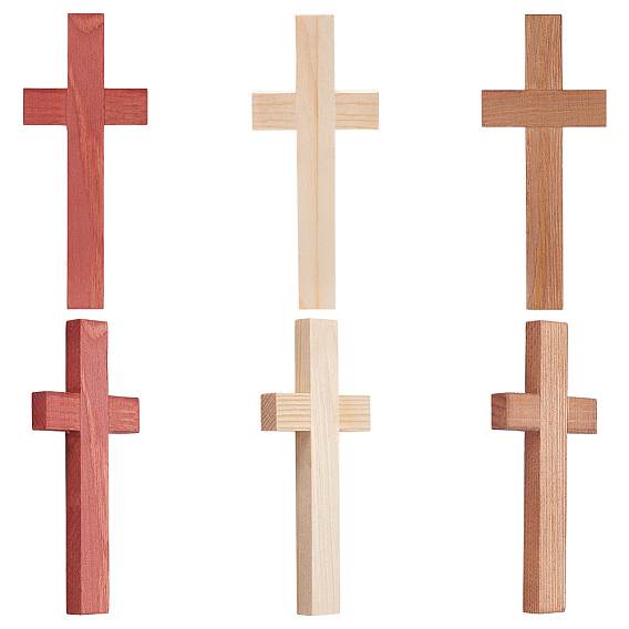 6шт. 3 цветные деревянные кабошоны, крестик