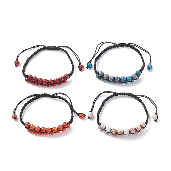 Round Natural Mixed Stone Braided Bead Bracelets Set for Women