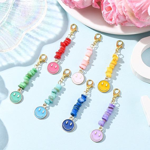 7 шт. подвесные украшения из сплава с эмалью в виде натуральной пресноводной ракушки и улыбающегося лица, с цинковым сплавом застежками омаров коготь