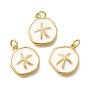 Brass Enamel Pendants, with Jump Ring, Flat Round with Starfish Charms, Cadmium Free & Lead Free, Lasting Plated, Real 18K Gold Plated
