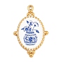 Colgantes de acero inoxidable impresos 304, Jarrón ovalado de porcelana azul y blanca con dijes