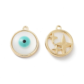 Rack Plating Alloy Enamel Pendants, with Resin, Flat Round with Evil Eye & Star Charm, Cadmium Free & Nickel Free & Lead Free