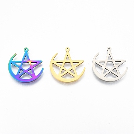 201 Stainless Steel Pendants, Moon with Star