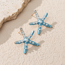 Personality fashion starfish earrings women's design high-end sense cartoon ocean style gradient color earrings
