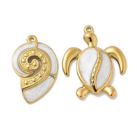 304 Stainless Steel White Enamel Pendants, Shell & Turtle Charm, Golden