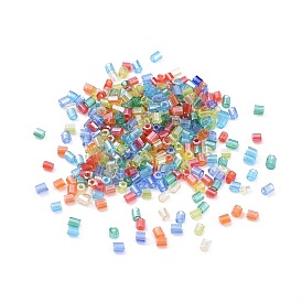 Grade A Glass Seed Beads, Hexagon(Two Cut), Transparent Colours Lustered