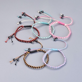 Bracelets de perles tressées en corde de polyester ciré, avec des non-magnétiques perles synthétiques d'hématite