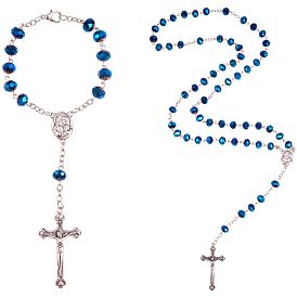 Jewelry Sets, Electroplate Glass Rosary Bead Bracelaets and Necklaces, with Alloy Crucifix Cross Pendants and Jewelry Cardboard Boxes, For Easter