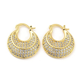 Double Horn Shape Brass Micro Pave Clear Cubic Zirconia Thick Hoop Earrings, Long-Lasting Plated, Cadmium Free & Lead Free
