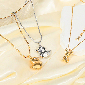 Stainless Steel Box Chain Duck/Bear Pendant Necklaces