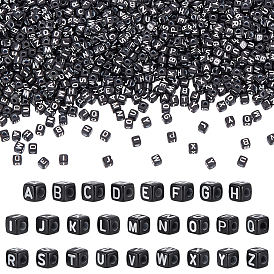 1300 perles acryliques opaques à trous horizontaux, mélange de lettres, cube