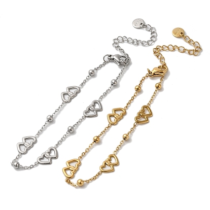 Браслеты из нержавеющей стали с двойным сердечком для женщин