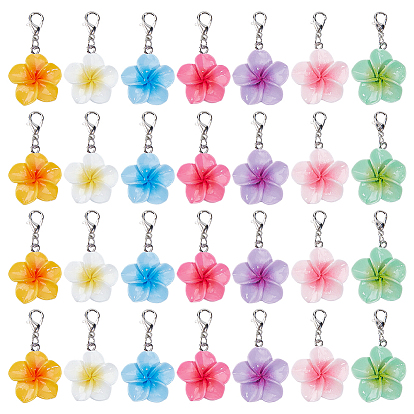 28 шт. 7 Цветная подвеска в виде цветка из смолы, Сплав с застежками когтя омара