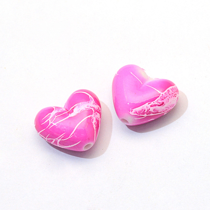 Spray Painted Drawbench Acrylic Beads, Heart, 15x17x8~8.5mm, Hole: 2mm, about 370pcs/500g