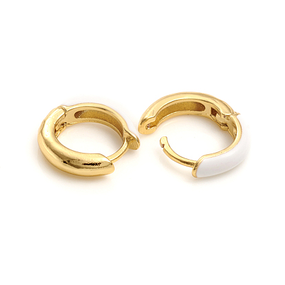 Brass Enamel Huggie Hoop Earrings, Ring, Golden