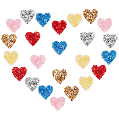 24Pcs 6 Color Heart Glitter Hotfix Rhinestone, Iron on Patches, Dress Shoes Garment Decoration