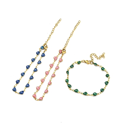 Браслет-цепочка с эмалированным сердцем, PVD вакуумное покрытие золото 201 браслет из нержавеющей стали