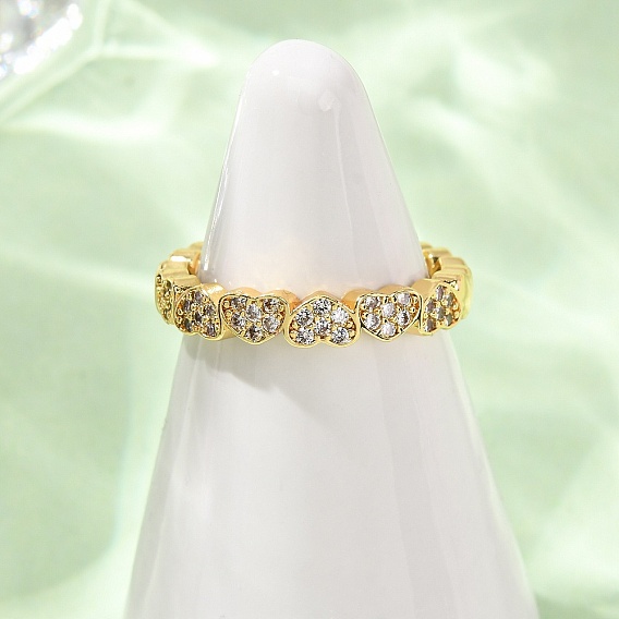 Открытые кольца манжеты из латуни с микропаве и кубическим цирконием, сердце, стойки покрытие, долговечный, без свинца и без кадмия