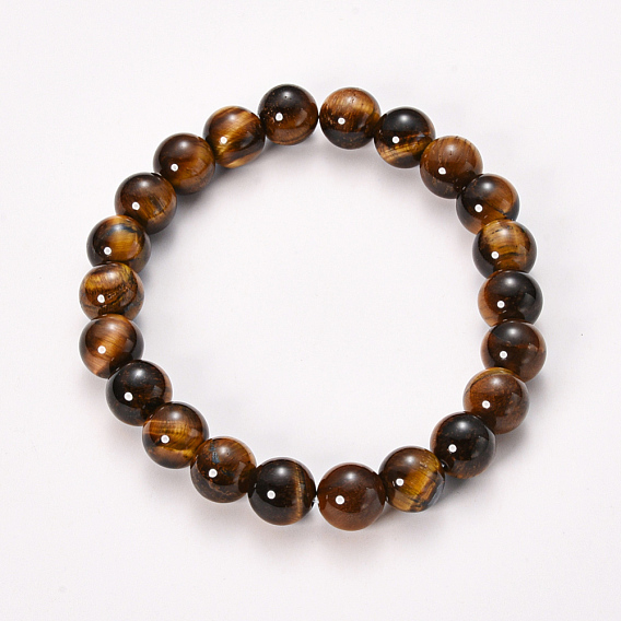 Natural Tiger Eye Beaded Stretch Bracelets, Round