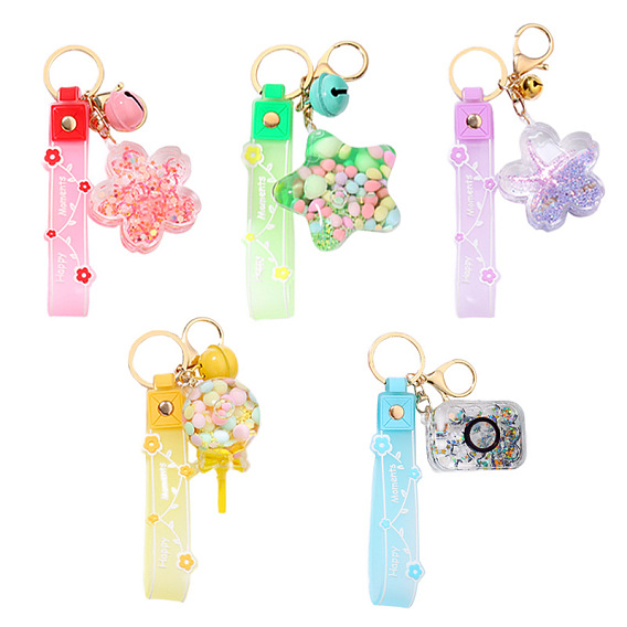Cute Cartoon 5-Star Oil Keychain Candy Ocean Keyring Creative Flower Camera Pendant