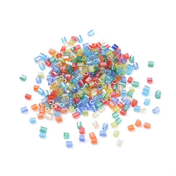 Grade une perles de rocaille en verre, hexagone (deux coupes), couleurs transparentes lustered