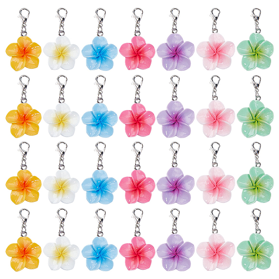 28 шт. 7 Цветная подвеска в виде цветка из смолы, Сплав с застежками когтя омара