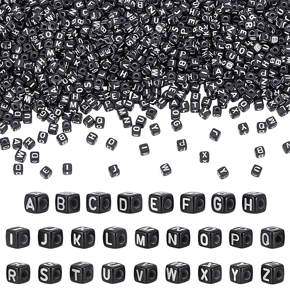 1300Pcs Opaque Horizontal Hole Acrylic Beads, Mixed Letters, Cube