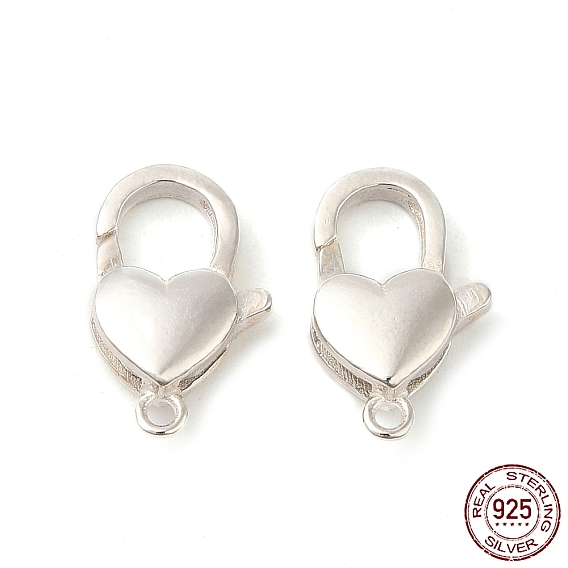 925 Sterling Silver Lobster Claw Clasps, Heart with 925 Stamp