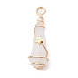 Electroplated Natural Quartz Crystal Dyed Copper Wire Wrapped Pendants, Teardrop Charms with Brass Star, Golden