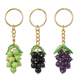 Брелки из смешанных драгоценных камней, с фурнитурой из сплава брелок кольца, винограды, золотые