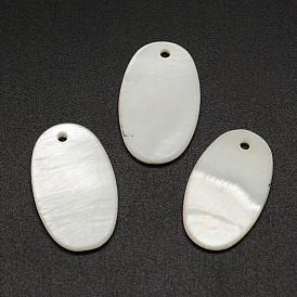 Oval Freshwater Shell Pendants, 24x14x2mm, Hole: 1mm