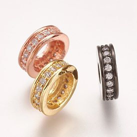 Латунные микро проложить Цирконий Европейский бисером, большое отверстие шарик, плоско-круглые