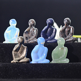 Gemstone Carved Thinker Figurines, for Home Office Desktop Feng Shui Ornament