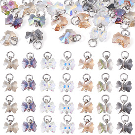 28 шт. 7 цвета гальванического стекла подвески, бантом, с открытыми пружинными кольцами из нержавеющей стали 304