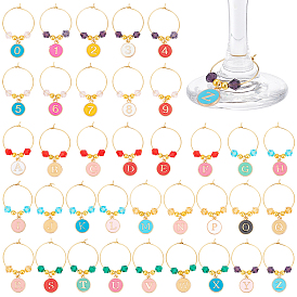 36 шт. 36 стили сплава эмали бокалы для вина подвески, с 316 серьгами-кольцами из хирургической нержавеющей стали, плоский круглый с буквой a~z и цифрой 0~9