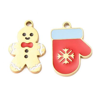 Рождественские 304 подвески из нержавеющей стали, с эмалью, золотые