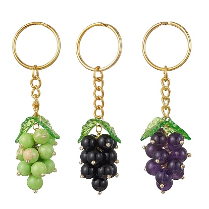 Брелки из смешанных драгоценных камней, с фурнитурой из сплава брелок кольца, винограды, золотые