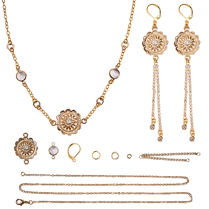 DIY Necklace Making, Eco-Friendly Rack Plating Brass Necklace Making, Brass Linking Rings and Brass Micro Pave Cubic Zirconia Charms, Alloy Rhinestone Links