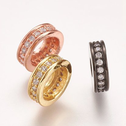 Латунные микро проложить Цирконий Европейский бисером, большое отверстие шарик, плоско-круглые