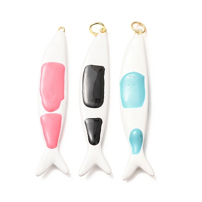 Brass with Enamel Big Pendants, Fish Charms, Rack Plating, Long-Lasting Plated, Lead Free & Cadmium Free, Real 18K Gold Plated