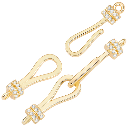 8шт. латунные микропаве с прозрачными кубическими циркониями, застежки-крючки, без никеля 