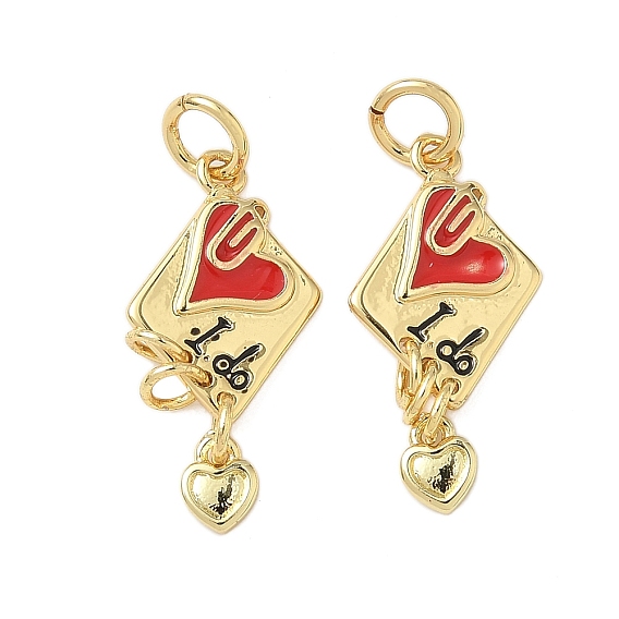 Латунь эмаль подвески, сердце с подвесками-конвертами, с целью перехода в кольце, без свинца и без кадмия, долговечный, стойки покрытие, реальный 18 k позолоченный