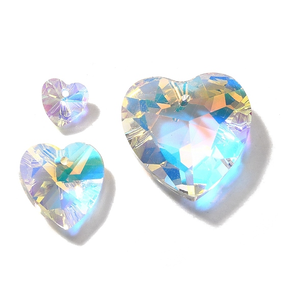 Стеклянные подвески, сердце, AB цвет, граненые