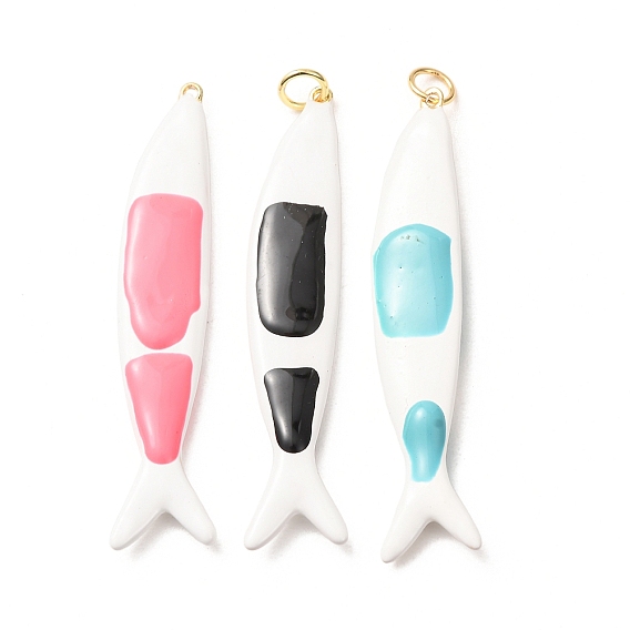 Brass with Enamel Big Pendants, Fish Charms, Rack Plating, Long-Lasting Plated, Lead Free & Cadmium Free, Real 18K Gold Plated