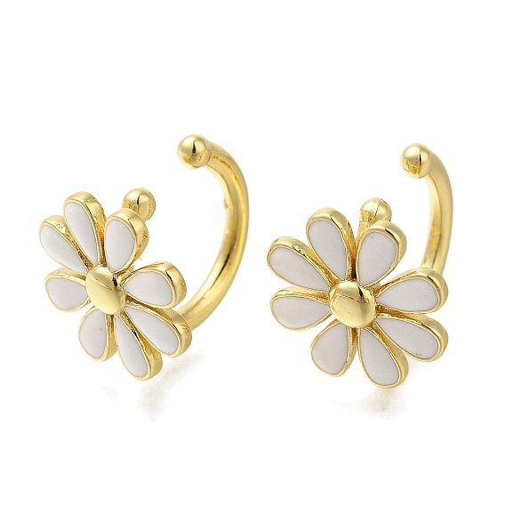 Pendientes de puño de latón con diseño de flores y baño de rejilla, con esmalte, larga duración plateado, sin plomo y el cadmio, real 18 k chapado en oro