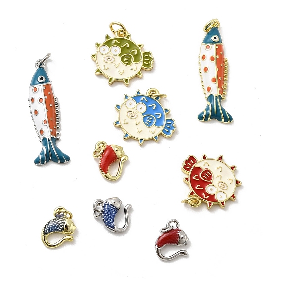 Латунь эмаль подвески, рыбы прелести, стойки покрытие, долговечный, без кадмия и без свинца, настоящий 18k позолоченный/платиновый, с целью перехода в кольце