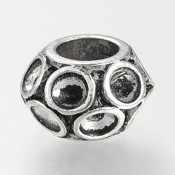 Тибетский стиль сплава европейские шарики горный хрусталь настройки, бусины с большим отверстием, без свинца, рондель