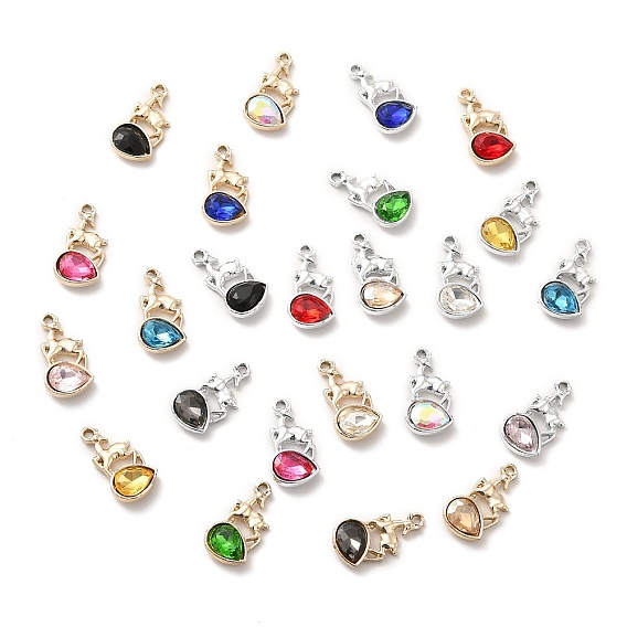 UV Plating Alloy Glass Pendants, Sheep with Teardrop Charms