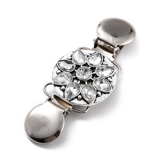 Винтажный сплав с зажимами для кардигана со стразами, зажимы воротника свитера, цветок, античное серебро