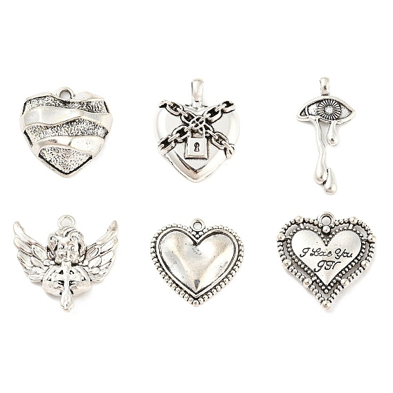 Подвески из сплава , крыло/глаз/сердце/круглый/замок, античное серебро